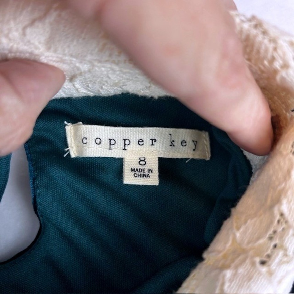Copper Key Girls Teal Green Velvet Lace Collar Shift Dress Size 8 Holiday Party - Picture 3 of 8
